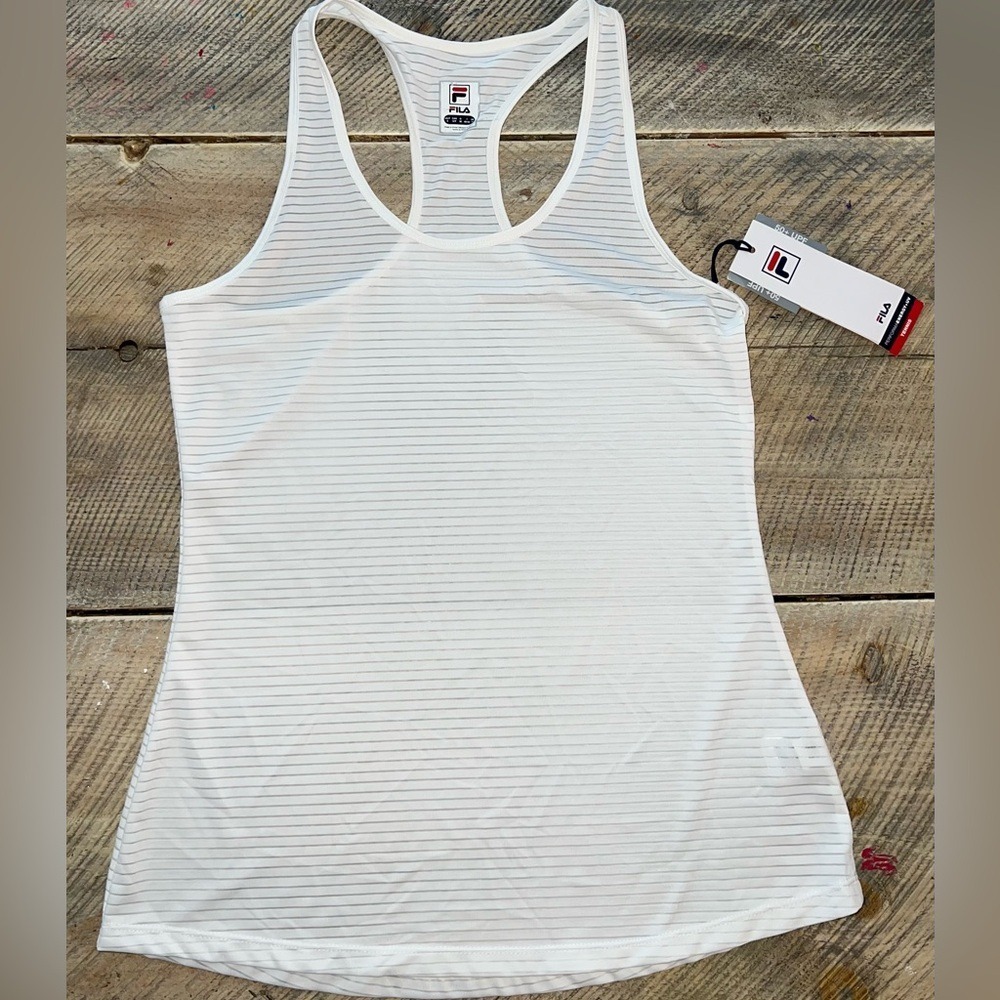 Fila Essentials Racerback Tank Womens Small White TW036911 NEW Stripedā UPF 50+